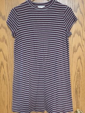 Love, Fire Striped Ribbed Mini Dress - Burgundy and Grey